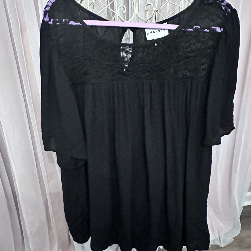 Ava & Viv Black Blouse with Crochet Accents
